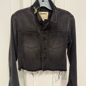 L'AGENCE Zuma Black denim jacket with sequin star embellishment